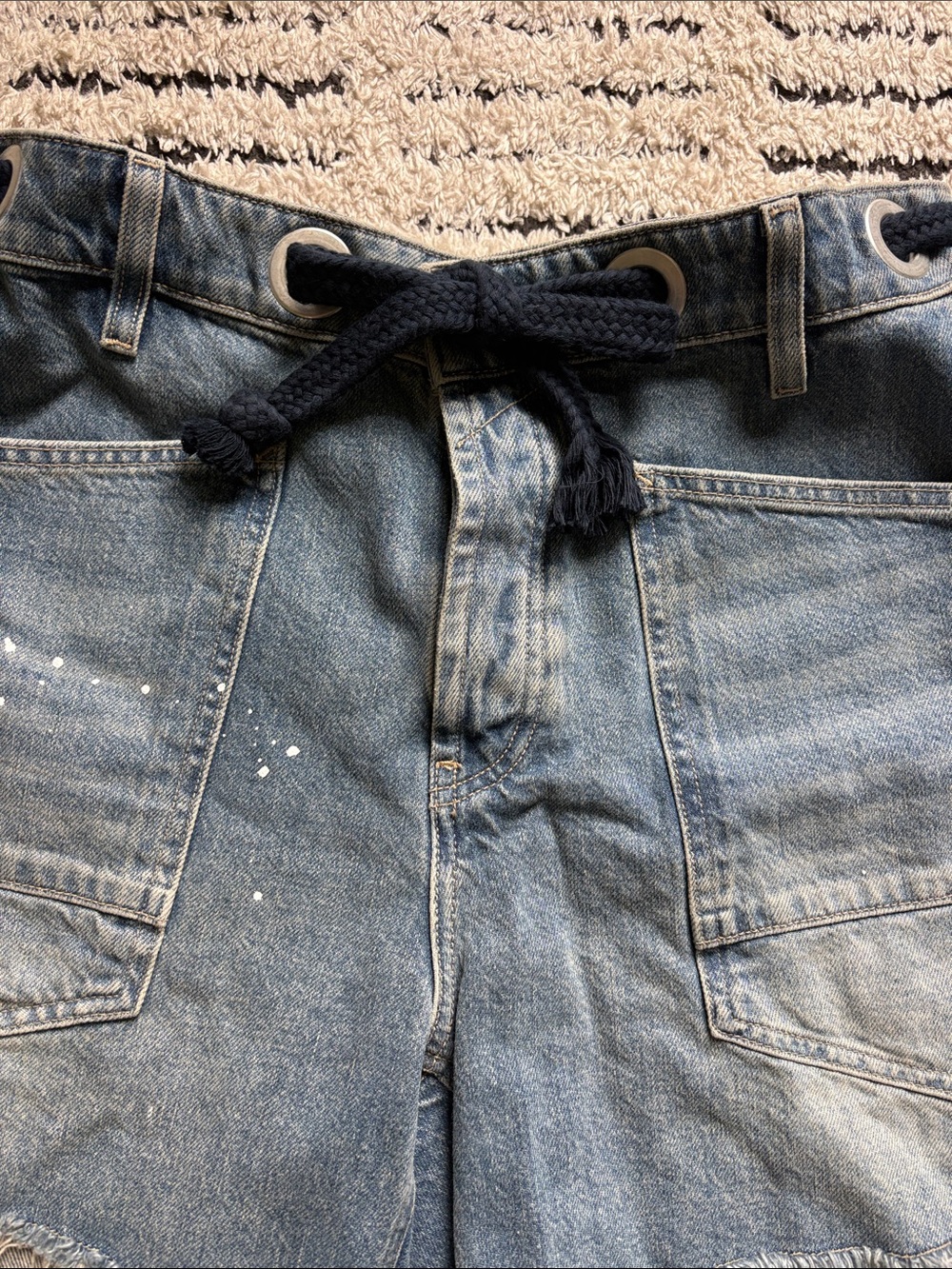 We The Free Blue Distressed Denim Shorts with Rope Drawcord - Picture 2 of 11